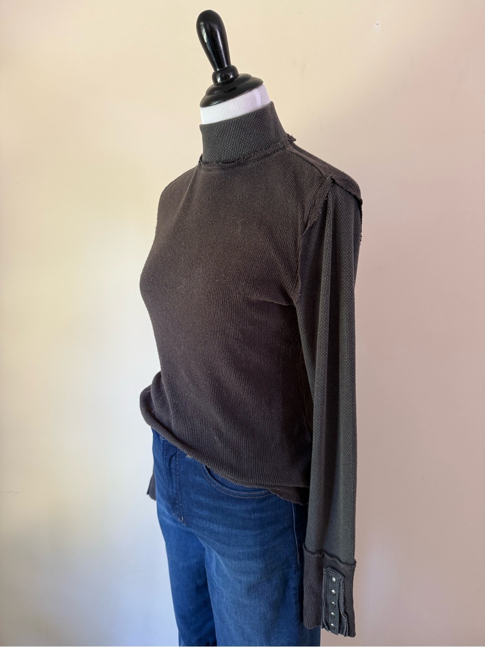 We The Free Dark Gray Long-Sleeve Mock Neck Top - Picture 2 of 6